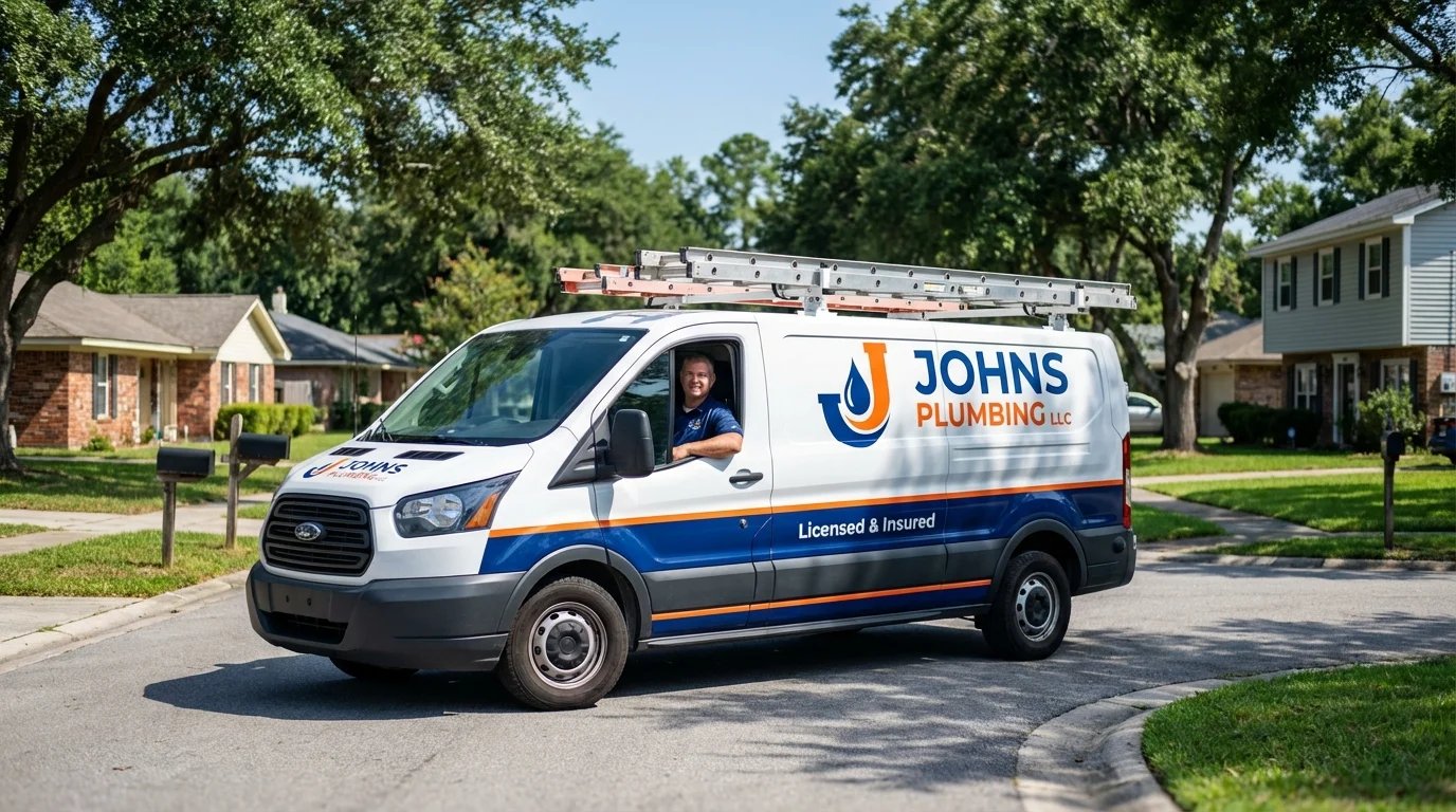 Johns Plumbing LLC service van in Owens Cross Roads, AL