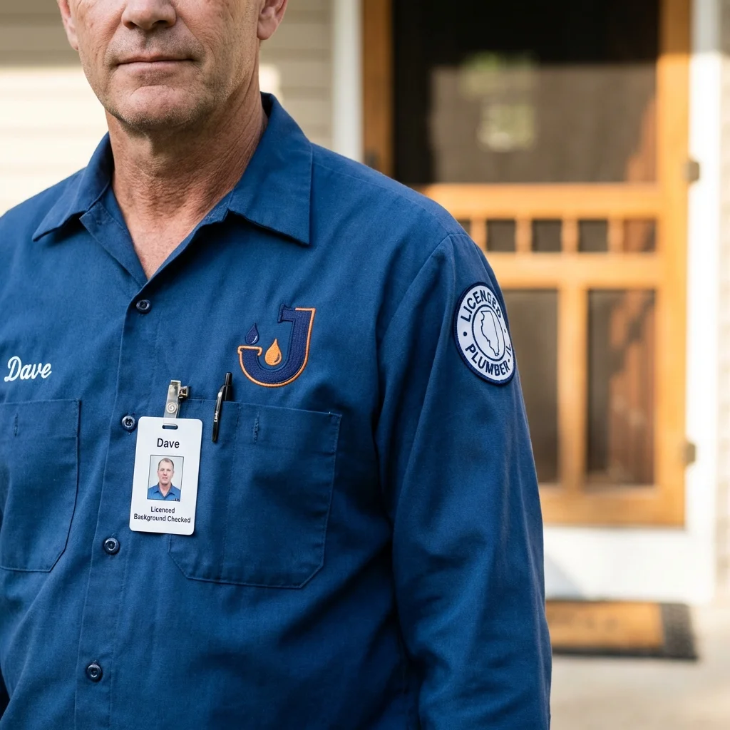 Licensed plumber showing ID badge in Owens Cross Roads, AL