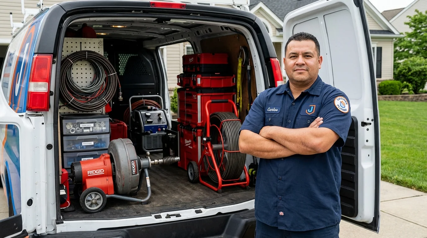 Professional drain cleaning equipment and Johns Plumbing LLC plumber in Owens Cross Roads