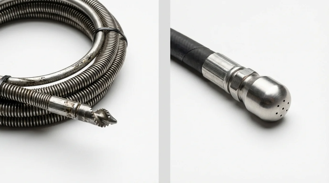 Drain snake cable and hydro jetting nozzle used for drain cleaning in Owens Cross Roads, AL