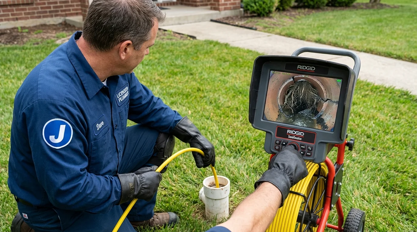 Sewer camera inspection being performed by Johns Plumbing LLC in Owens Cross Roads